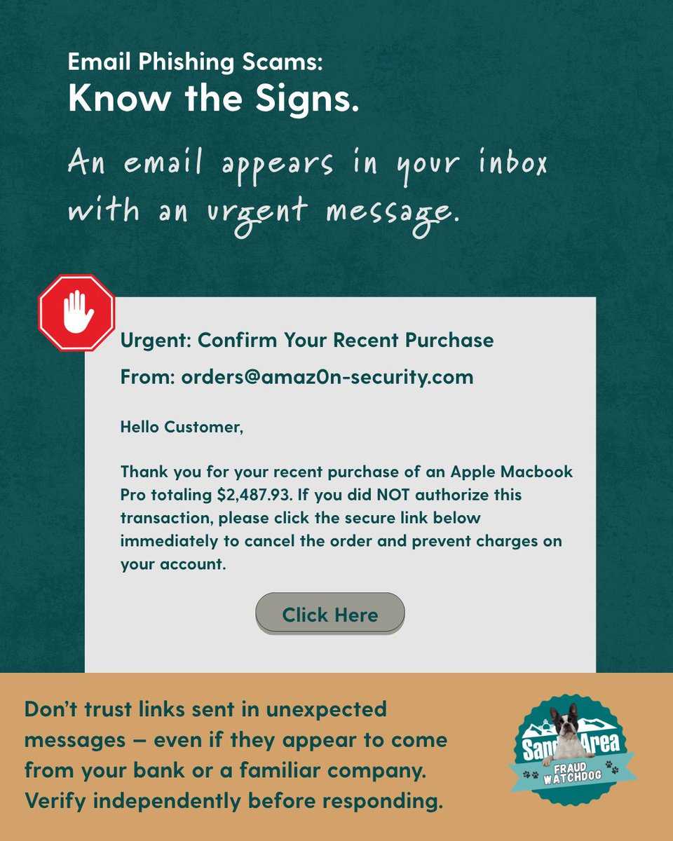 SandiaArea's tweet photo. “Did you recently make this purchase?”

Scammers use fake purchase alert emails to create panic and trick you into clicking links or calling fake support numbers. Don’t click the link. Verify directly with your bank instead. https://t.co/N4efZQ3Rk6