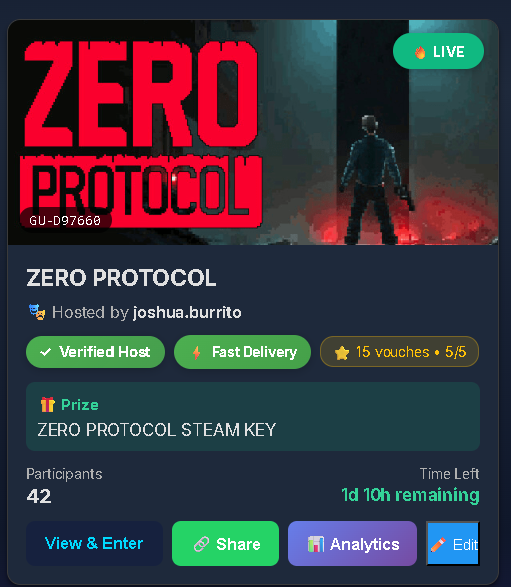 JoshuaBuritto's tweet photo. You have until tomorrow to win a chance for ZERO PROTOCOL Steam Key Giveaway
Enter Here: https://t.co/DREPWGQmIY
#giveaway #steam #indiegame #steamgiveaway #pcgaming #zeroprotocol
https://t.co/p7812D4kXX https://t.co/fC5ZnXHiFX