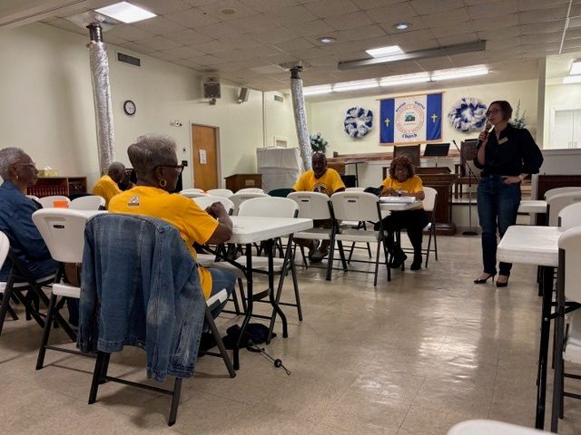 TabithaK's tweet photo. Last night, Tabitha spoke to the Ridgecrest Neighborhood Association. There were lots of questions about the Senate district map and about the potential Second Primary. These neighbors are organized! https://t.co/5j2tBgI0PE