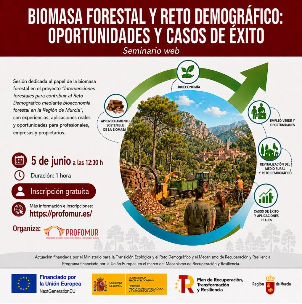 profomurmurcia's tweet photo. Apúntate a nuestro seminario web "Biomasa forestal y reto demográfico: oportunidades y casos de éxito" para el MIÉRCOLES 5 DE JUNIO. Enfocado en la gestión forestal sostenible, la valorización de recursos locales, la prevención de incendios, etc.

INFO EN: https://t.co/rXLRV5Fh9k https://t.co/g4FNJmAT2p