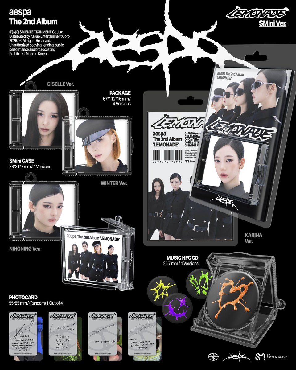 ManenManen411's tweet photo. 代購 aespa The 2nd Album -〖LEMONADE〗(SMini Ver.)

❗️僅代購4版一組（就是4位成員各1的set）❗️

⏰收單期限：～6/2（二）18：00
（‼️視情況隨時收單‼️）

表單：https://t.co/QPO7p0SAFZ https://t.co/z6bPVZvuJa