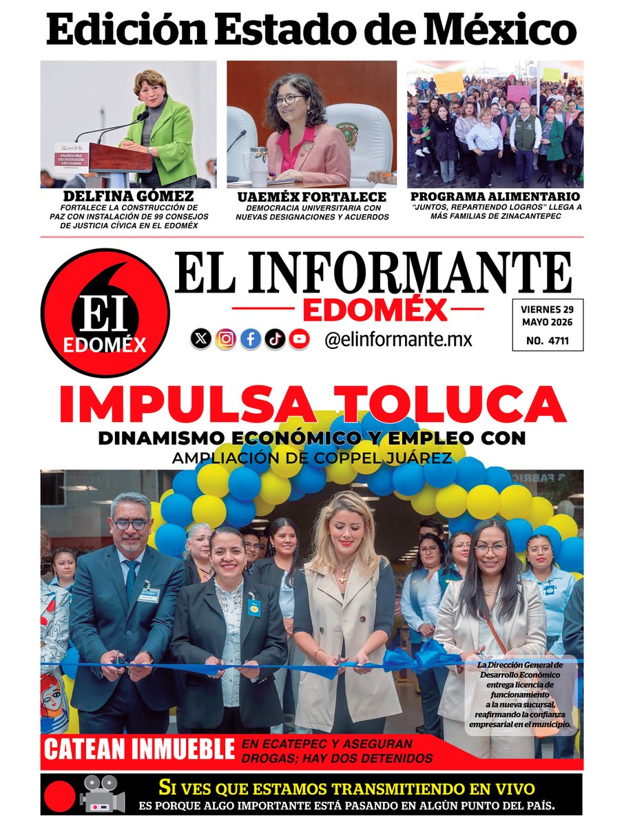 ElInformanteMX's tweet photo. #Portadas de nuestras #Ediciones #Nacional y #EstadoDeMéxico. Viernes 29 de Mayo del 2026.
Nuestra #EdiciónDigital aquí ↓
https://t.co/TmRG5T9M8M https://t.co/llyM6knar8