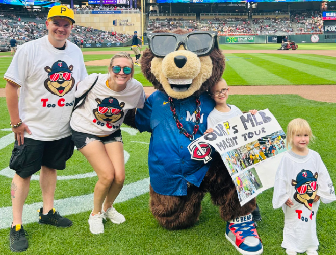 Sam_Rellim's tweet photo. What a day! #Twins vs #Pirates, the return of Jared Jones &amp; Derek Shelton. The Twins became our unofficial 2nd team after an amazing trip last season when the kids were Play Ball kids &amp; we got invited on the field. @TC_00 gets a STH intro shoutout today on jumbotron here! https://t.co/VsZaMZmFBZ