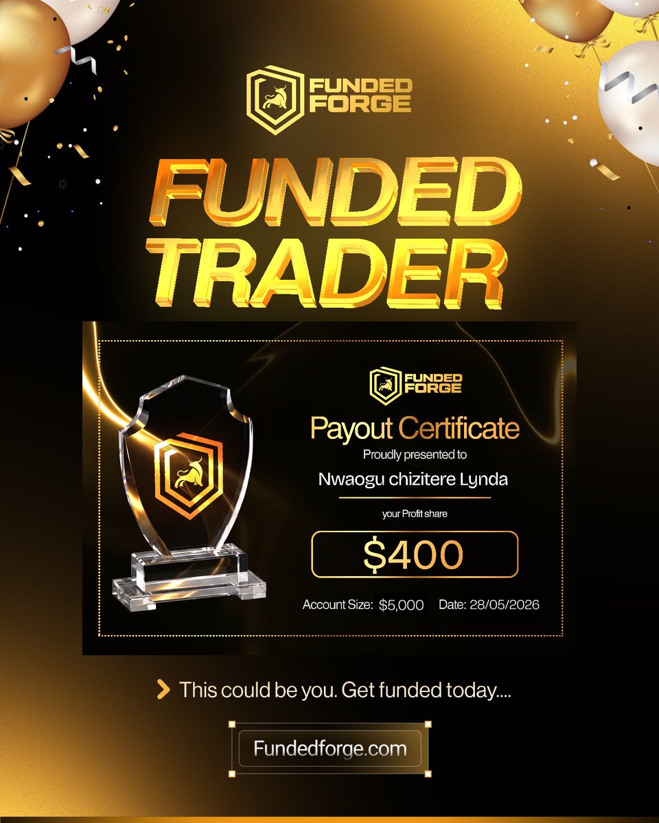 thefundedforge's tweet photo. $400 paid out to Chizzy 
Congratulations on your payout 🎉🔥

This is your sign to stop watching from the sidelines and start your trading journey with Funded Forge https://t.co/jLVg5Mp5MH