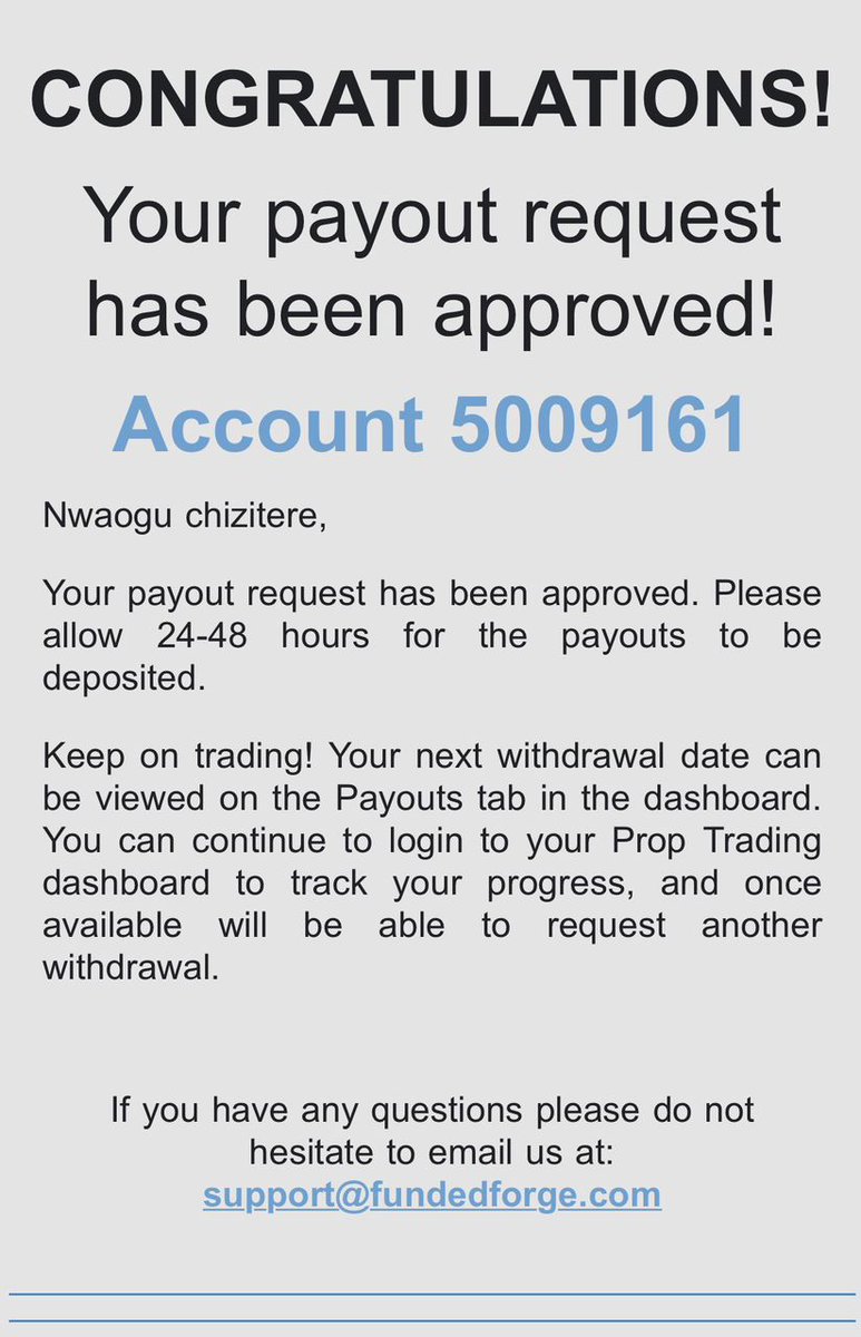 thefundedforge's tweet photo. $400 paid out to Chizzy 
Congratulations on your payout 🎉🔥

This is your sign to stop watching from the sidelines and start your trading journey with Funded Forge https://t.co/jLVg5Mp5MH