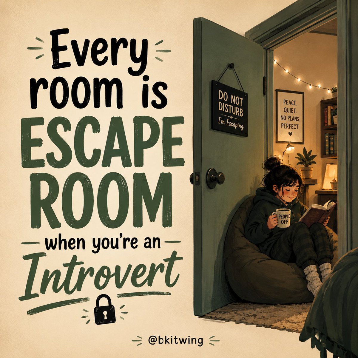 bkitwing's tweet photo. Every room feels like an ESCAPE ROOM when silence becomes comfort and social energy runs on low battery. Introvert life: observing more, speaking less, escaping faster. #bkitwing #rerf #brahmakumaris #IntrovertLife #SilentMind https://t.co/itXDfCHqxA