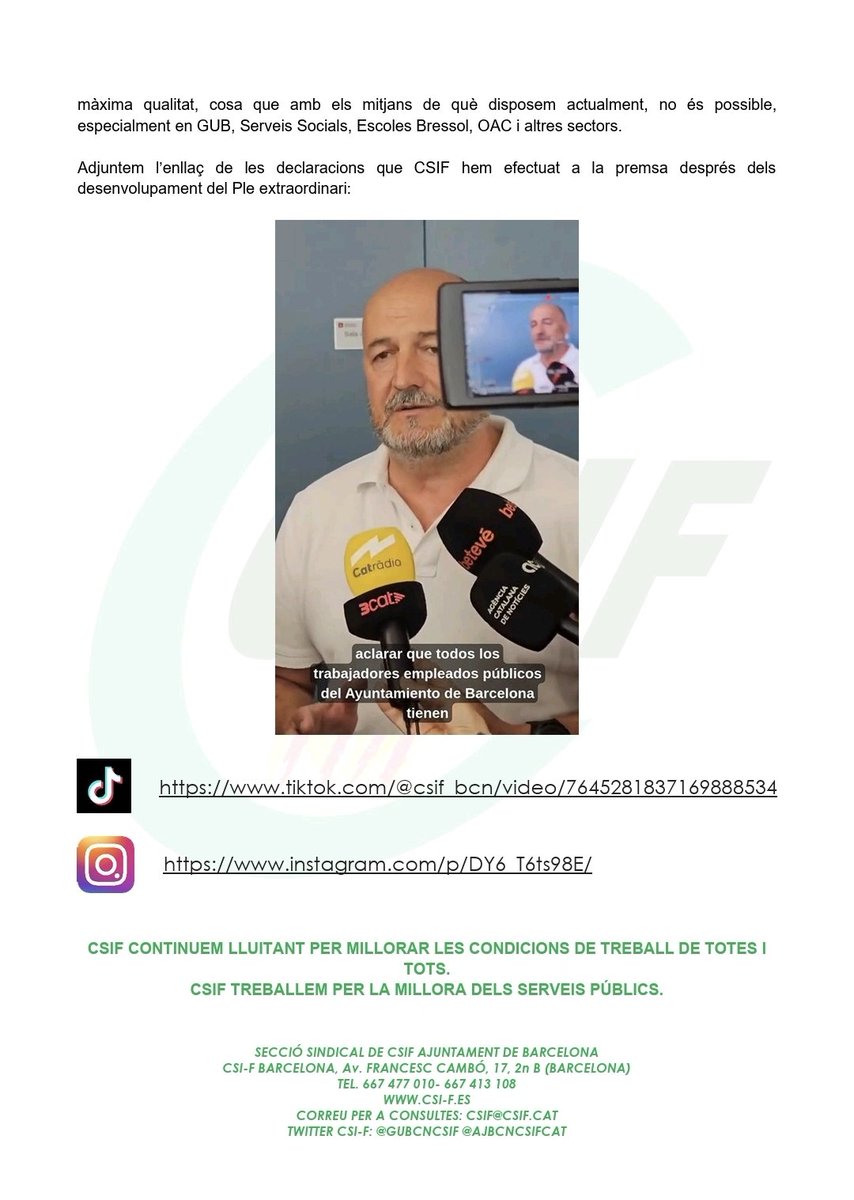 GUBCNCSIF's tweet photo. 🟢 COMUNICADO sobre la asistencia al Pleno Municipal de hoy para pedir diálogo y negociación en la situación actual. https://t.co/65Mz2idjo7