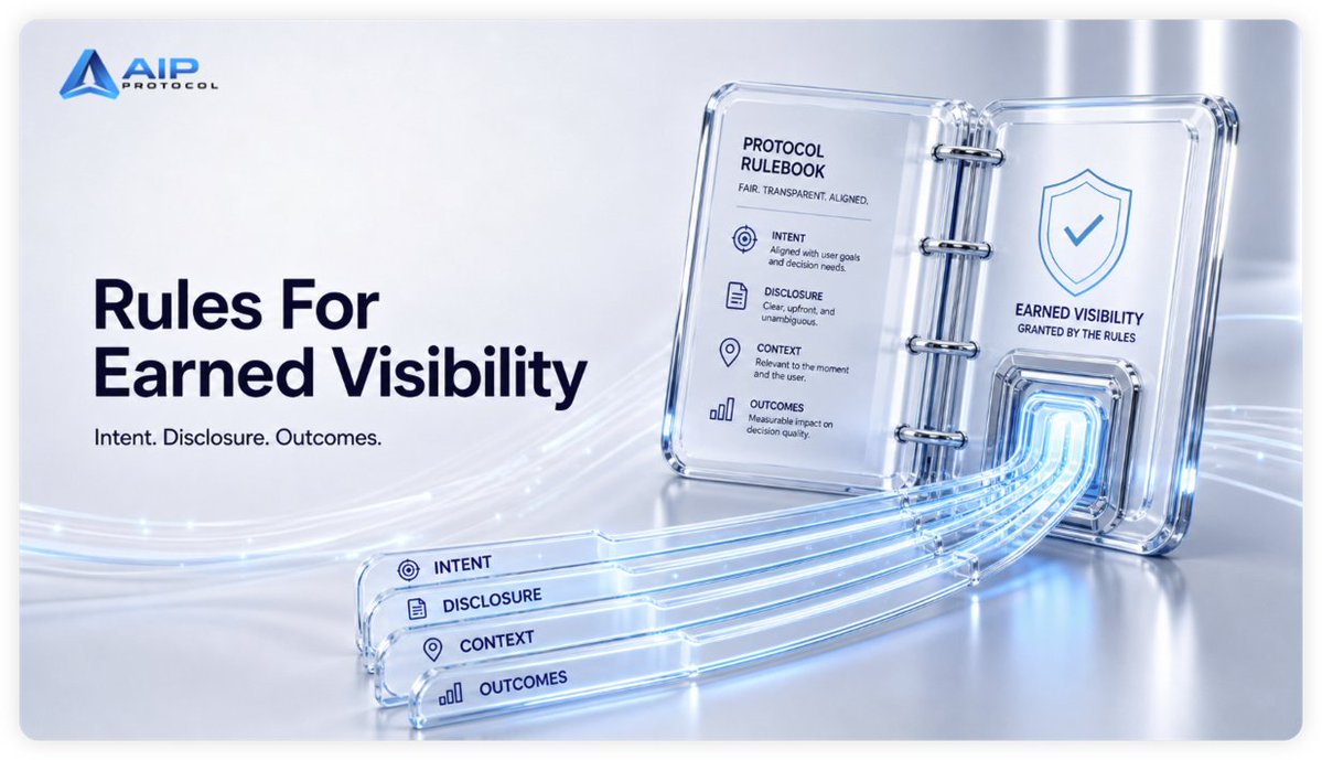 aip_hub's tweet photo. The important question is not whether brands will want visibility inside AI assistants.

They will.

The important question is what rules decide when that visibility is earned.

AIP's answer is infrastructure: intent-aware ranking, explicit commercial disclosure, user-consented context, and measurable outcomes. Without those rules, AI advertising risks becoming just another trust leak.