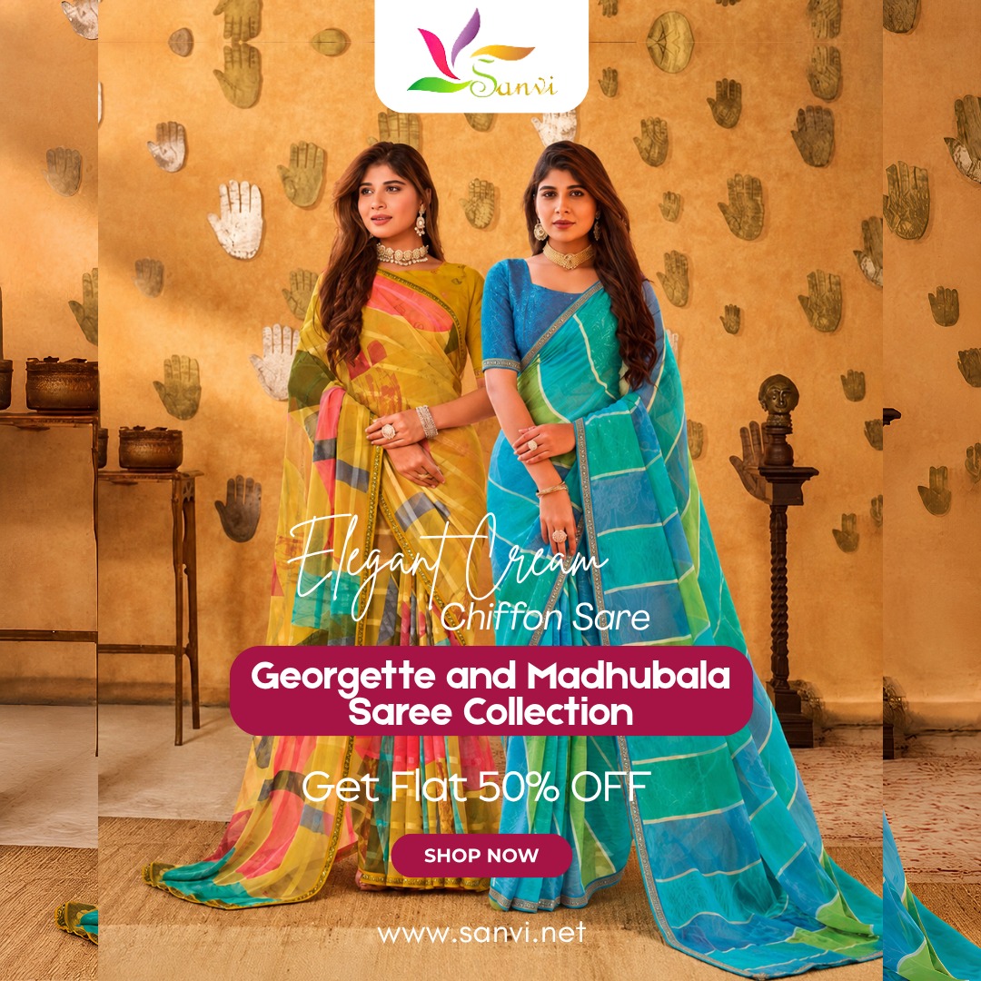 NetSanvi27809's tweet photo. Refresh your festive style with our elegant Georgette &amp; Madhubala Saree Collection ✨

💃 Stylish chiffon sarees
🌸 Elegant drape
🔥 Flat 50% OFF

🛒 Shop now: https://t.co/mlV15MoTjE

#Saree #EthnicWear #DesignerSaree #IndianFashion #FestiveWear https://t.co/7fBrelKxUg