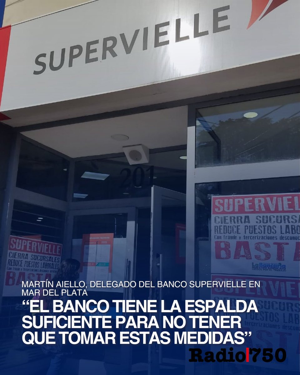 VHMok's tweet photo. 🏦 BANCO SUPERVIELLE: DENUNCIAN DESPIDOS SIN CAUSA

📌 Las Comisiones Gremiales del Banco Supervielle repudiaron la decisión de la entidad de despedir trabajadores y trabajadoras sin causa en distintas sucursales del país.

⚠️ Desde el sector denuncian que las desvinculaciones se realizaron de manera arbitraria y afectan a empleados con años de trayectoria dentro del banco.

🗣️ “De una forma despiadada y con mucha crueldad han mandado carta documento a personas que tienen una trayectoria intachable”, señaló Martín Aiello, delegado del Banco Supervielle en Mar del Plata, en #LaMañana por @am750.

#BancoSupervielle #Despidos #Trabajo #Bancos