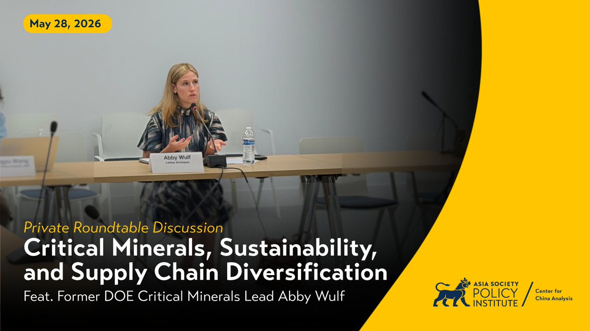 AsiaPolicy's tweet photo. Can responsible mining standards actually diversify critical mineral supply chains—or are today’s dominant players cleaning up fast enough to keep new entrants out?

At a private roundtable with the Center for China Analysis on May 28, former DOE Critical Minerals Lead Abby Wulf unpacked why diversifying the critical mineral supply chain is harder than it sounds and what it means for the clean energy transition.