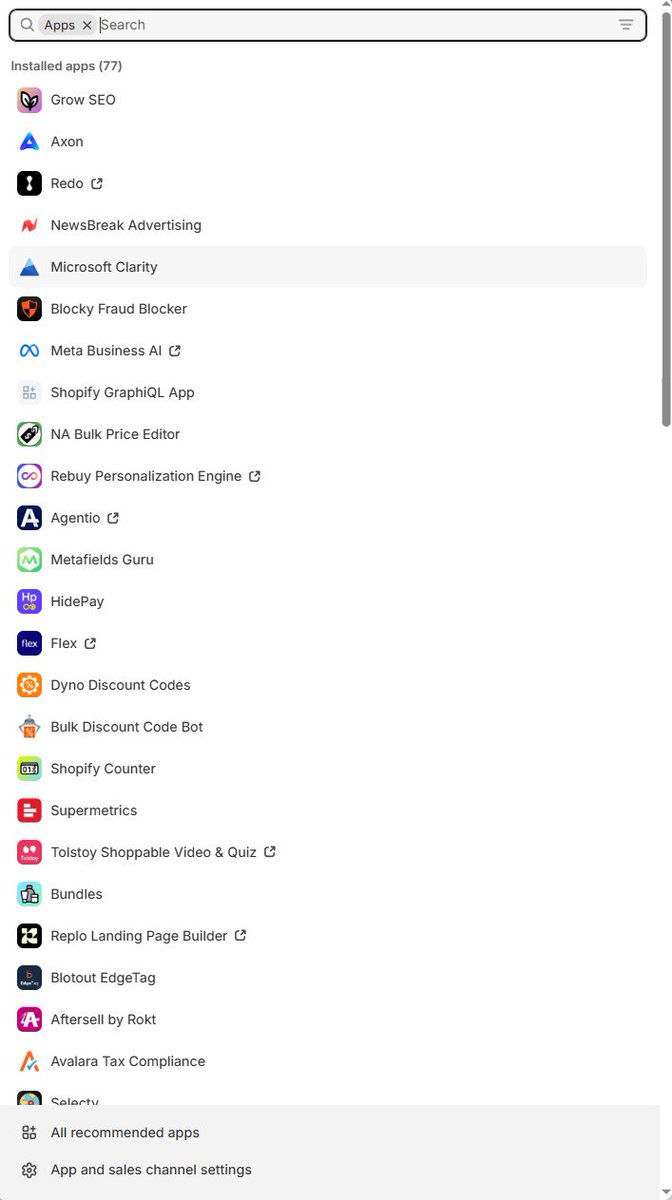 ArijanJanes's tweet photo. Tell me your store is slow without telling me it's slow...

This brand had 70+ apps installed

30% of them weren't used at all, and another 20% were simply redundant.

You should regularly check into which apps you're using and purge them.

Most of these apps are heavy and in a lot of cases poorly coded.

Causes huge site loading issues and slows everything down. 

Not to mention the functionality issues.

Go more custom and less apps.