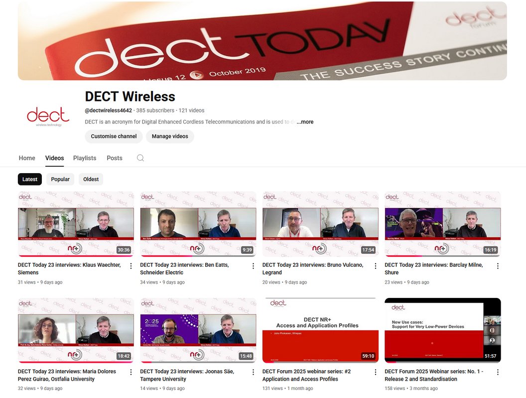 DECT_Forum's tweet photo. There are great DECT, DECT-NR+ and ULE videos at the @DECT_Forum YouTube channel! Subscribe to learn about all #DECT developments. Click here: https://t.co/nm1FfdfddT #DECTWireless #DECTNRplus https://t.co/H2KbRDSvmL