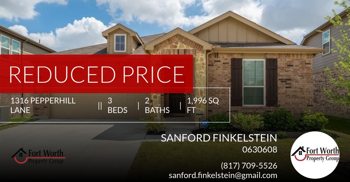 fwpgteam's tweet photo. 📍 Reduced Price 📍 This recently reduced home at 1316 Pepperhill Lane in Fort Worth won't last long, so, don't wait to set up a showing! Reach out here or at (817) 709-5526 for more information!

Sandy Finkelstein
Owner / Fort Wor... https://t.co/updyKg74QS https://t.co/QjipMwxCZ3