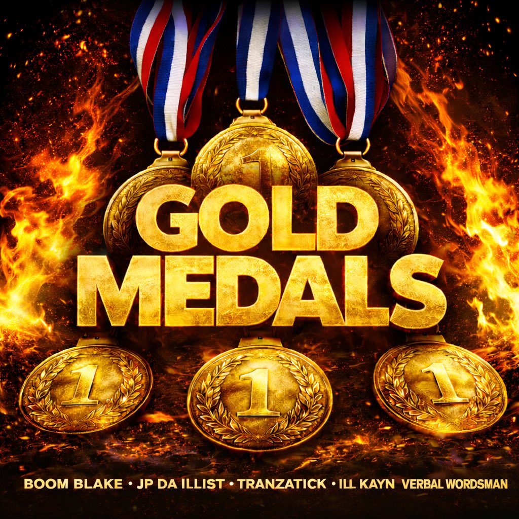 BoomBlake's tweet photo. 🏆🔥 “Gold Medals” out now! Boom Blake &amp; JP Da Illist feat. Tranzatick, ILL Kayn &amp; Verbal Wordsman. Heavy bars over crazy Boom Blake production. This a MUST. 🥇🎤 #GoldMedals #HipHop #NewMusic https://t.co/NxA91l7MoS