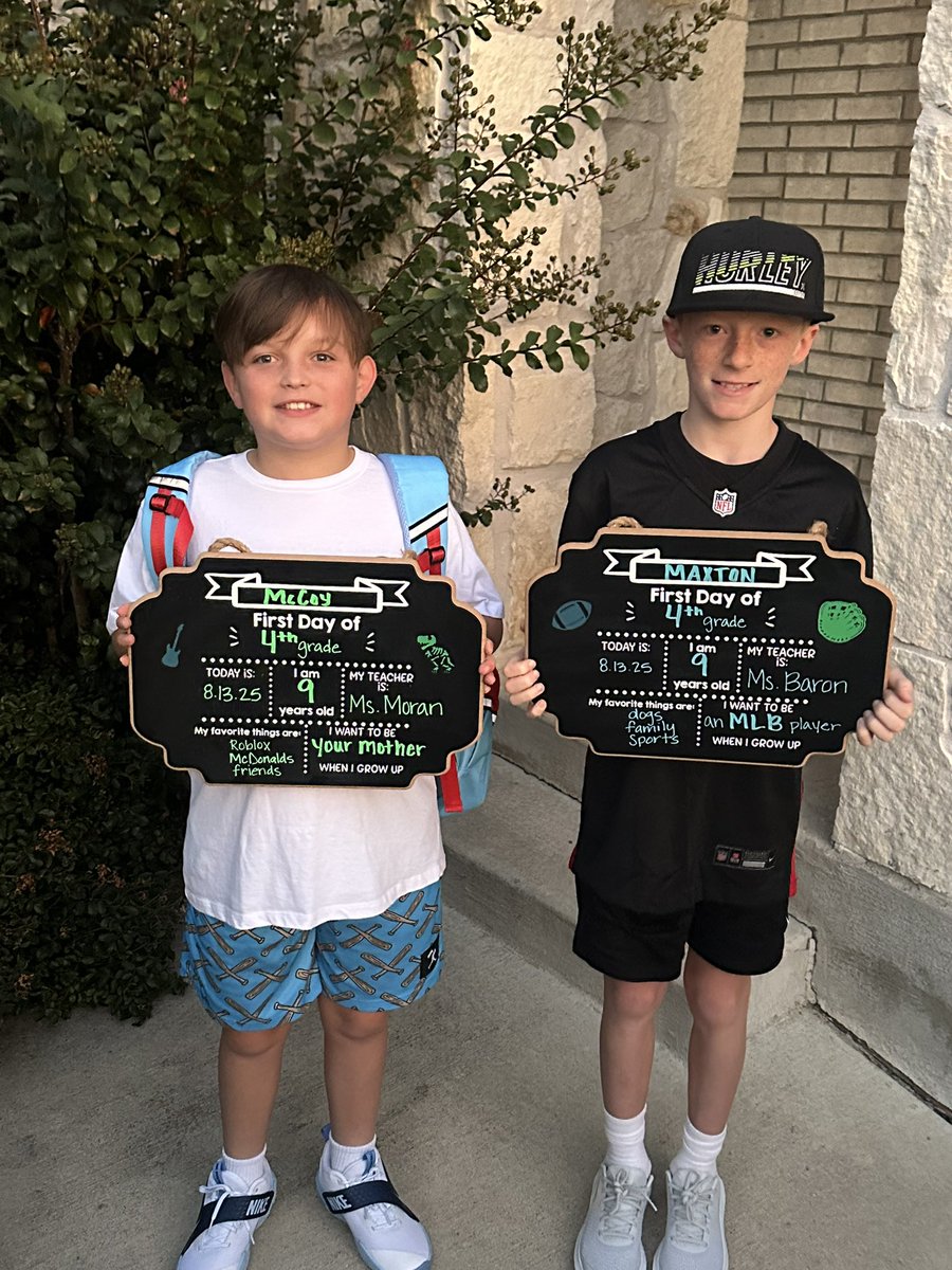 MattGarver04's tweet photo. First and last day of 4th grade for these dudes! Headed into their final year of elementary school! I’m also finishing my last day of year 18! Time slow down! https://t.co/3cdYpJikIx