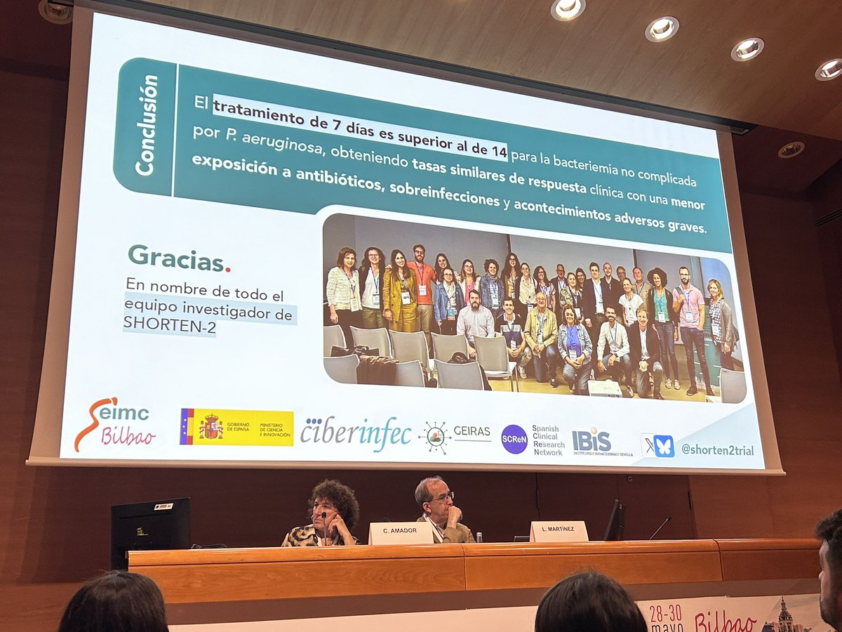 nicomerchante's tweet photo. Seven days is not inferior (and better!!) to 14 days for the treatment of Pseudomonas aeruginosa bacteremia @shorten2trial presented at @SEIMC_ 

Amazing work led by @josemolinagb and Jose Miguel Cisneros 🙌🏻

@ABsteward @BradSpellberg 
@ProaValme @guiaprioam https://t.co/QOtpTFf7VD