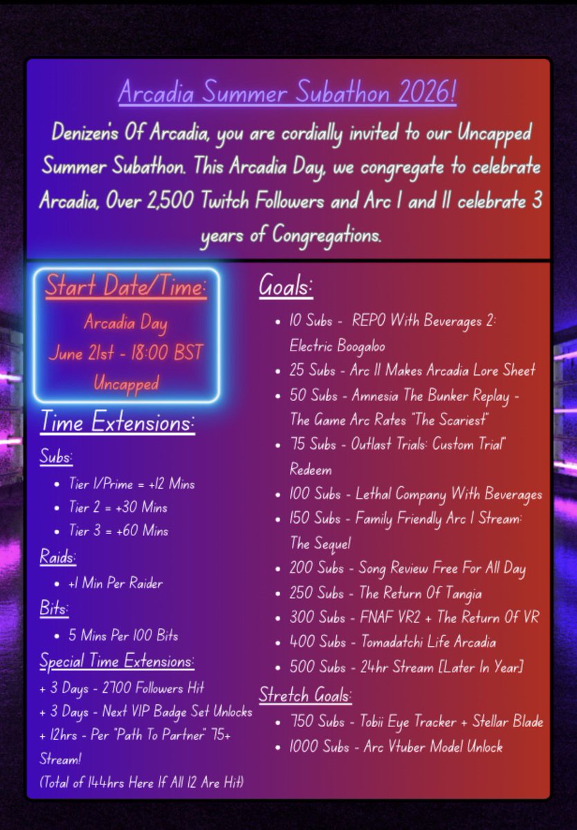 ItsTheArc's tweet photo. - A MESSAGE FROM THE ARCHITECTS -

The Arcadia Summer Subathon Is Upon Us

June 21st, 18:00 BST

Are You Ready?

🖤💜💙💛💚 https://t.co/LACclXrXVT