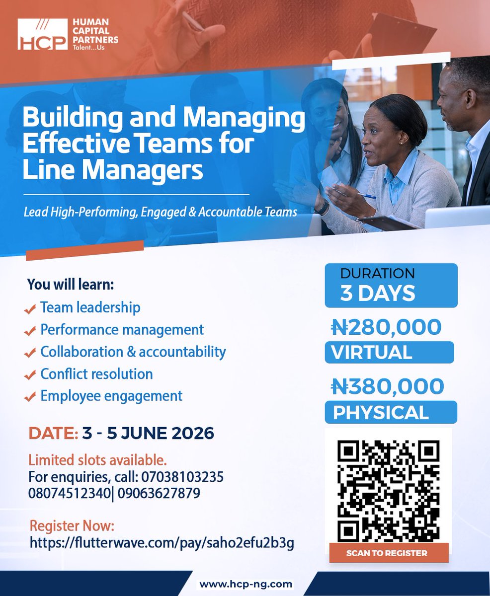 HumanCapitalP's tweet photo. Great teams do not happen by chance. They are built by effective leaders.

This course is designed to help supervisors, team leads, and managers build high-performing teams that drive productivity, collaboration, and results.

Register now: https://t.co/xSAqr9CNtZ https://t.co/FqxKLKX6eG