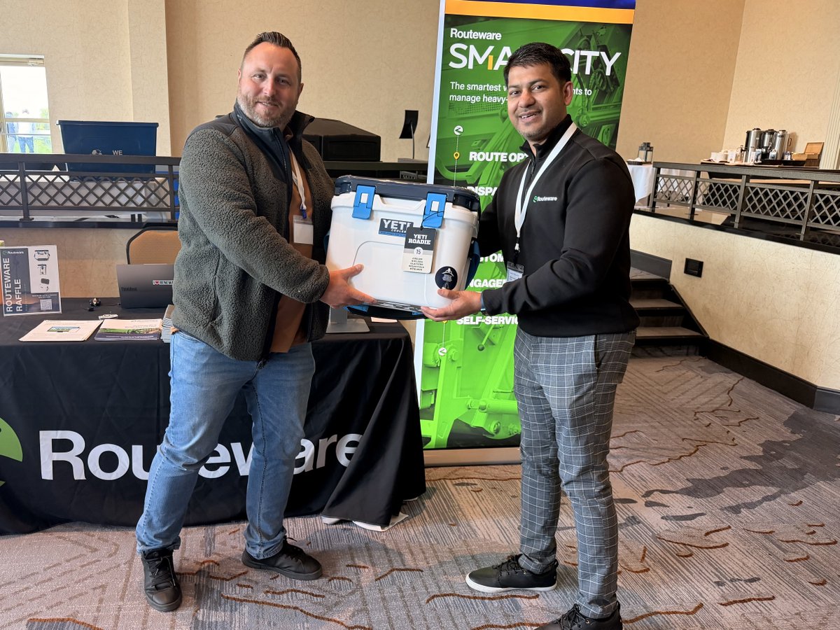 Routeware's tweet photo. Congratulations to Chris Dunsuir from the @cityofhamilton for winning the YETI Cooler!

Thank you to everyone who stopped by our booth and entered -- we appreciate your support.

#Recycling #WasteIndustry #MWA #WasteEvents https://t.co/b2nVwx2QXh