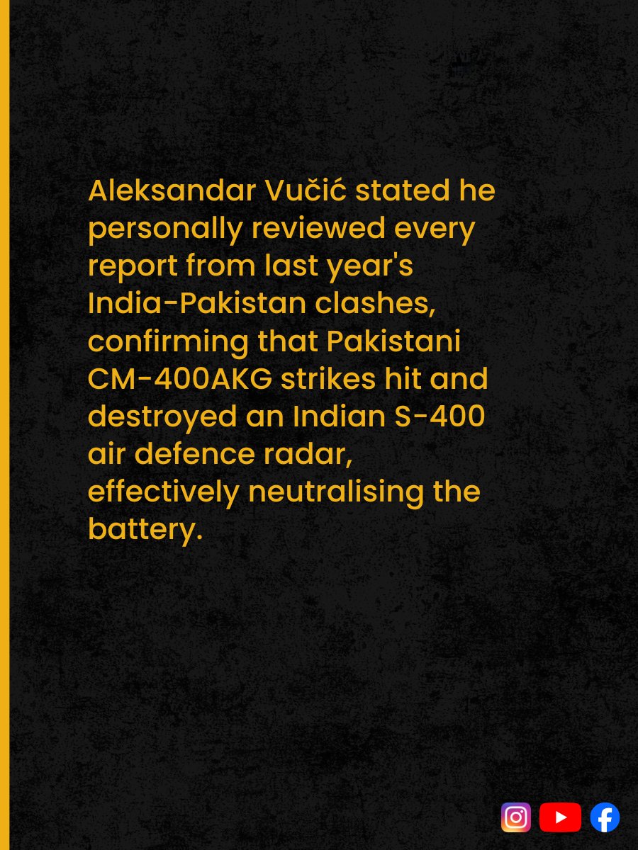 CheckMate1_'s tweet photo. Serbia's President have confirmed that Pakistan's CM-400 destroyed an Indian S-400 air defense system. 

Swipe https://t.co/9cYNhtV9h6