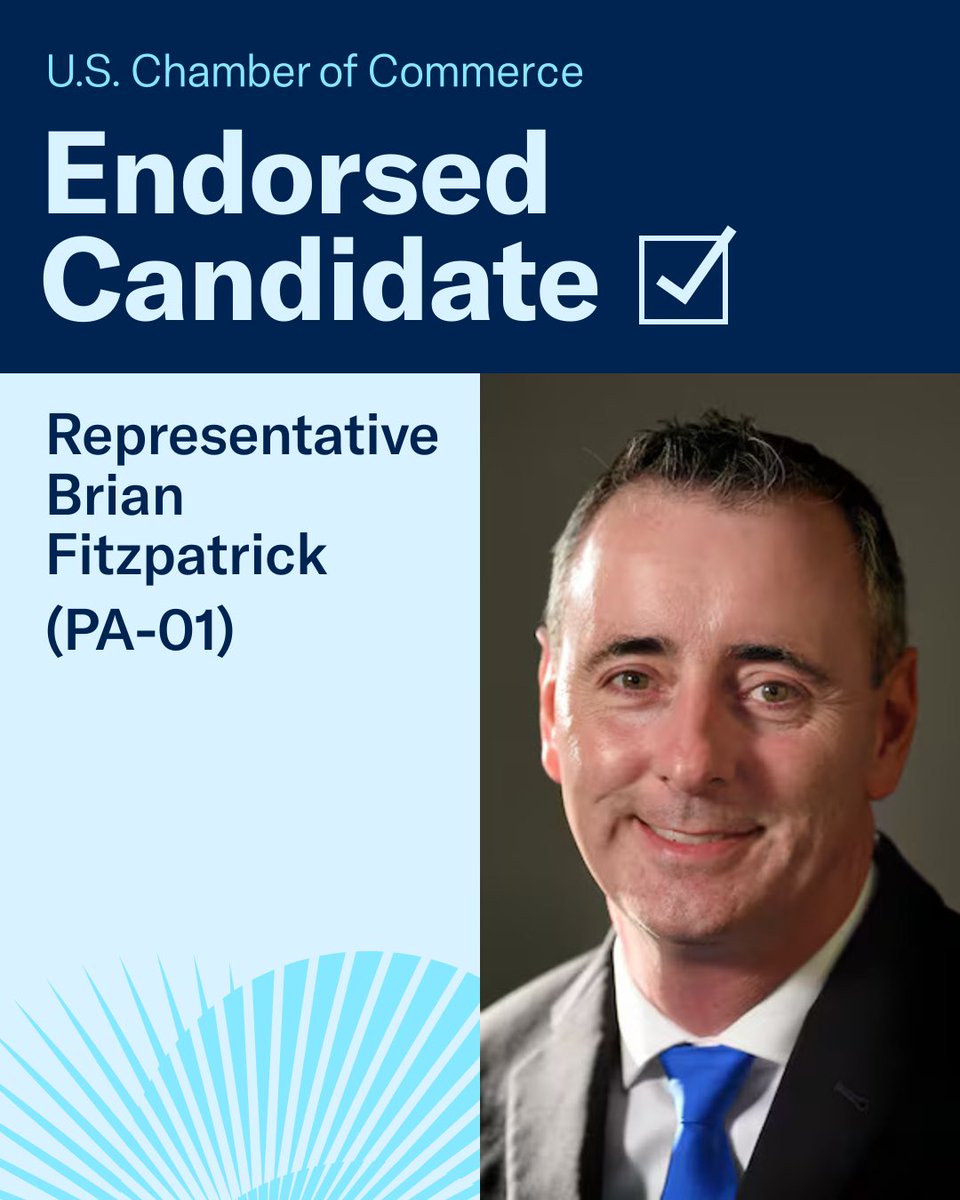 USChamberAction's tweet photo. The @uschamber was proud to endorse @RepBrianFitz in #PA01 yesterday.

Read more here: https://t.co/NSJ8UWW0mo https://t.co/28EOVaaZgv