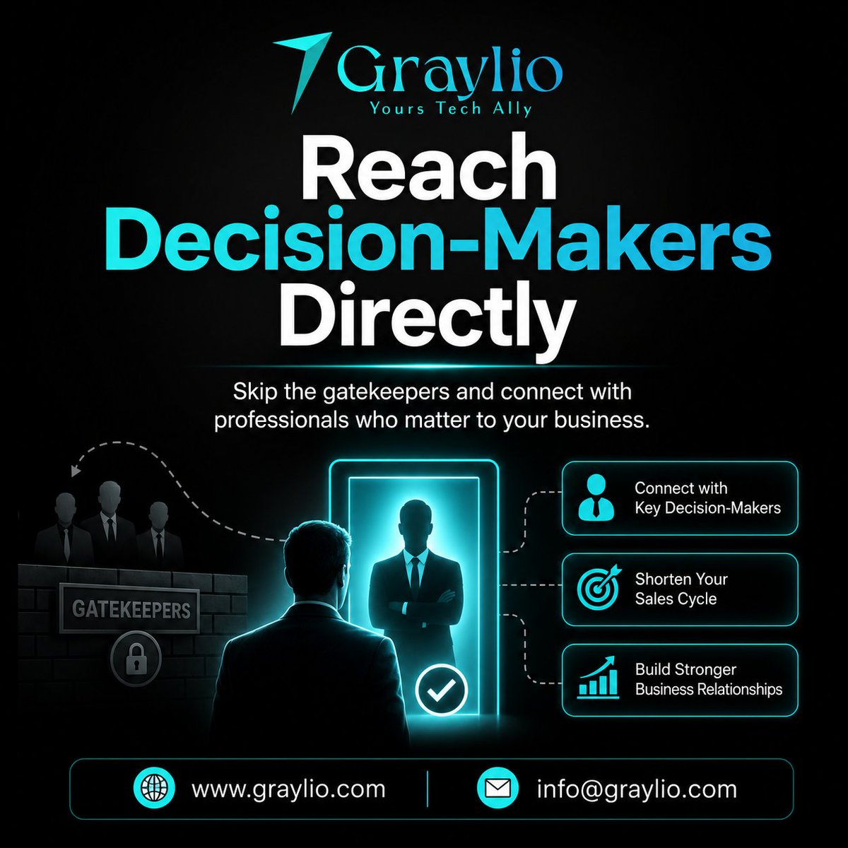 graylioally's tweet photo. Reach the Right Decision-Makers — Faster

Stop wasting time navigating endless gatekeepers. With Graylio, you can connect directly with professionals who influence purchasing decisions and drive business growth.

👉 Start connecting 
🌐 https://t.co/jPdEVftQGS
📩 info@graylio.com https://t.co/Kv8Sjowk2r