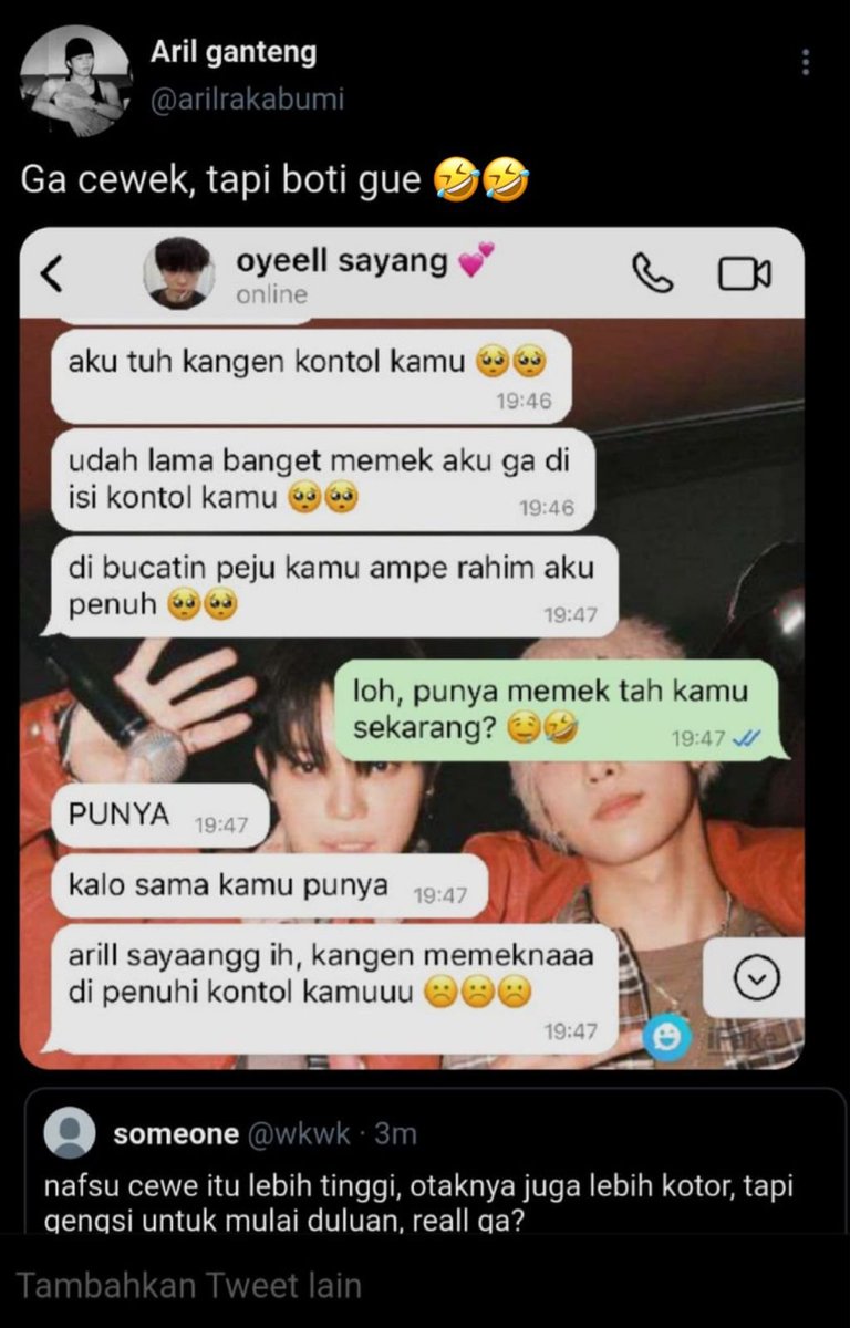 sixninesex_'s tweet photo. Ryulyul au 🔞
— Nafsu boti 
Cw// dirty talk, jorok, porno lokal 

Emang iya? Kalo nafsu cewek lebih besar? Nafsu boti ga kalah besar ah. Buktinya Oyel minta boolnya yang dia anggap memek itu buat di kontolin mulu ama Aril. https://t.co/PrbRuXlZKY