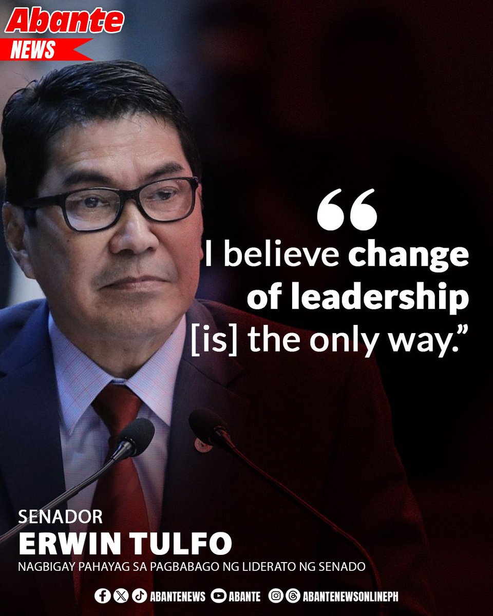 AbanteNews's tweet photo. Inihayag ni Senador Erwin Tulfo na ang pagpapalit ng pinuno ng Senado ang tanging paraan upang maibalik ang dignidad ng Mataas na Kapulungan ng Kongreso.

BASAHIN:
https://t.co/rHlohJfb4F https://t.co/vN6yxyndqX