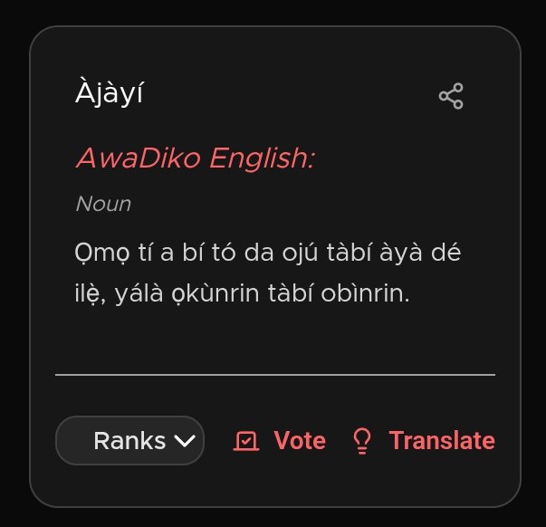useawalingo's tweet photo. #WordOfTheDay: Àjàyí Awa-languages are who we are.
Click the link https://t.co/BxJZ5Sr4Ry to help keep African languages alive by translating, suggesting and voting on Awalingo. Your language deserves to be part of important conversations too.
#Awalingo #Itsawalingo #Useawalingo https://t.co/4pUeiD7yEa