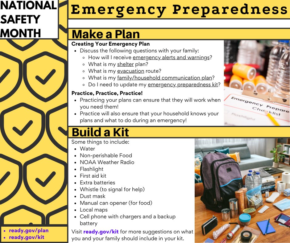 CowleyHealth's tweet photo. Creating an Emergency Plan &amp; building an Emergency Kit are 2 important steps you can take to prepare for disaster!

To learn how to create an emergency plan, visit https://t.co/eldxIpV9cN

For tips on what to include in your emergency kit, visit https://t.co/hiD7iMqSKe https://t.co/6WJo6N5piy