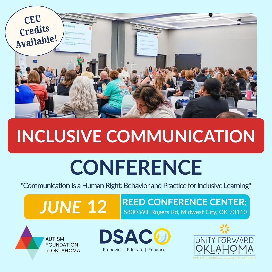 AutismFoundOK's tweet photo. 📣Registration for this year's ICC is closing soon! Don't miss your chance to sign up at https://t.co/0IMoaqW6m5 https://t.co/Lzw69uEoPU