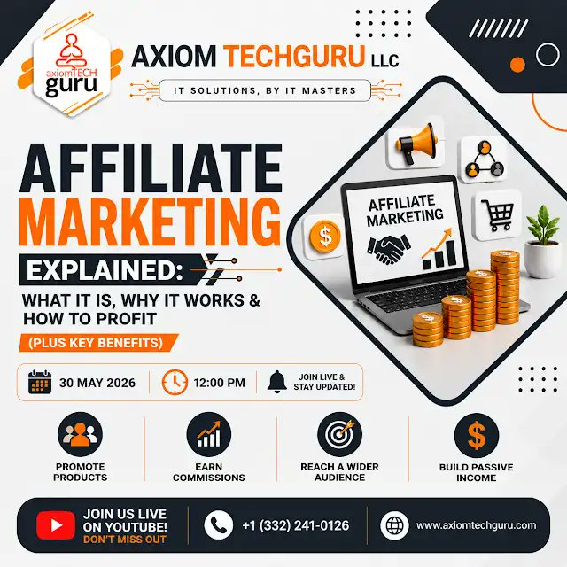 AxiomTechGuru's tweet photo. Ready to build passive income? 💸
Join Axiom TechGuru LLC LIVE for "Affiliate Marketing Explained"! 
📅 30 May 2026
⏰ 12:00 PM
Watch live on YouTube here: 👇
🔗 https://t.co/SR5nRK8taG
#AffiliateMarketing #PassiveIncome #MakeMoneyOnline #DigitalMarketing #AxiomTechGuru https://t.co/RnQ7mcayBB