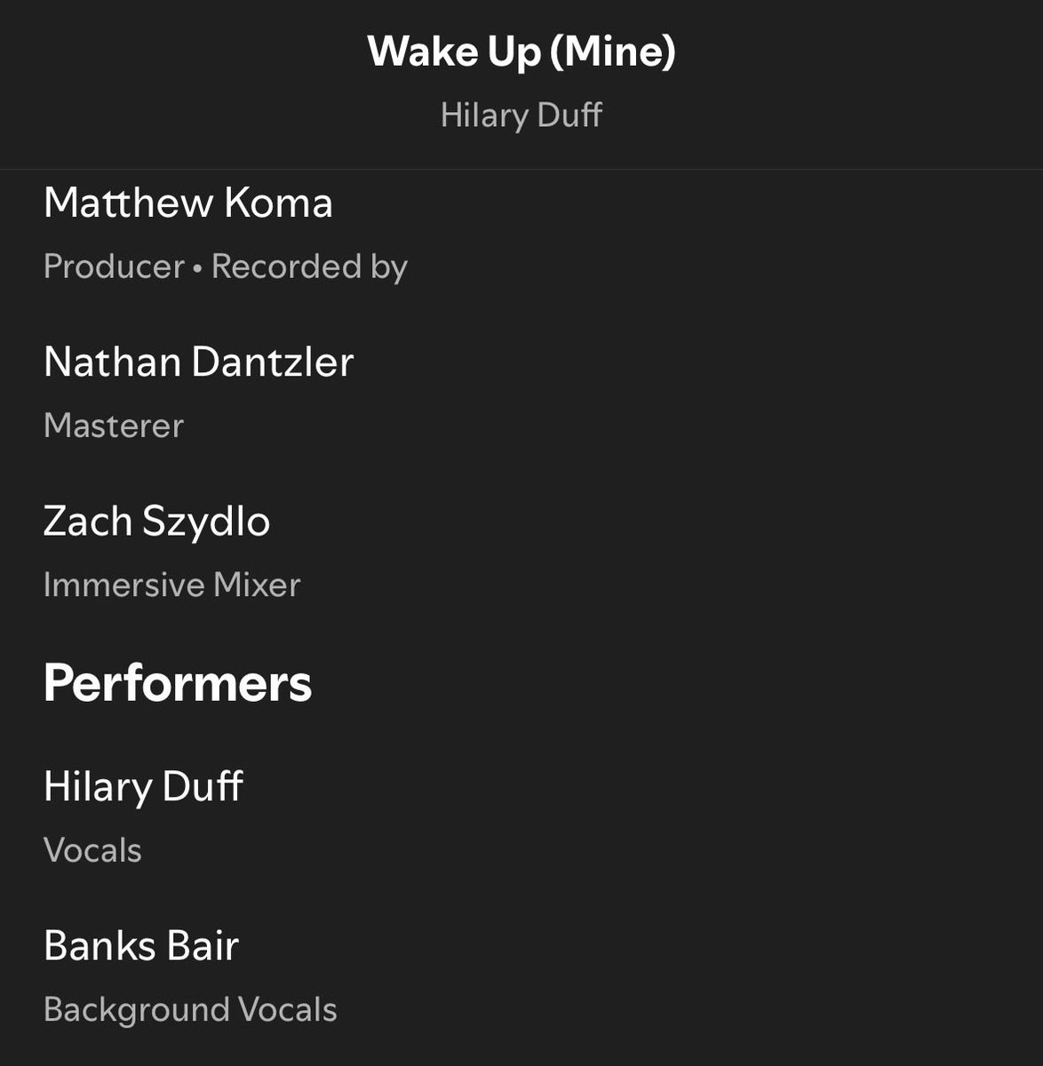 HilaryDuffChart's tweet photo. 🩵| Hilary Duff’s daughter Banks Bair is credited as a background vocalist on ‘Wake Up (Mine)’ and can be heard whispering at the beginning of the song! https://t.co/ts03EGnN9p