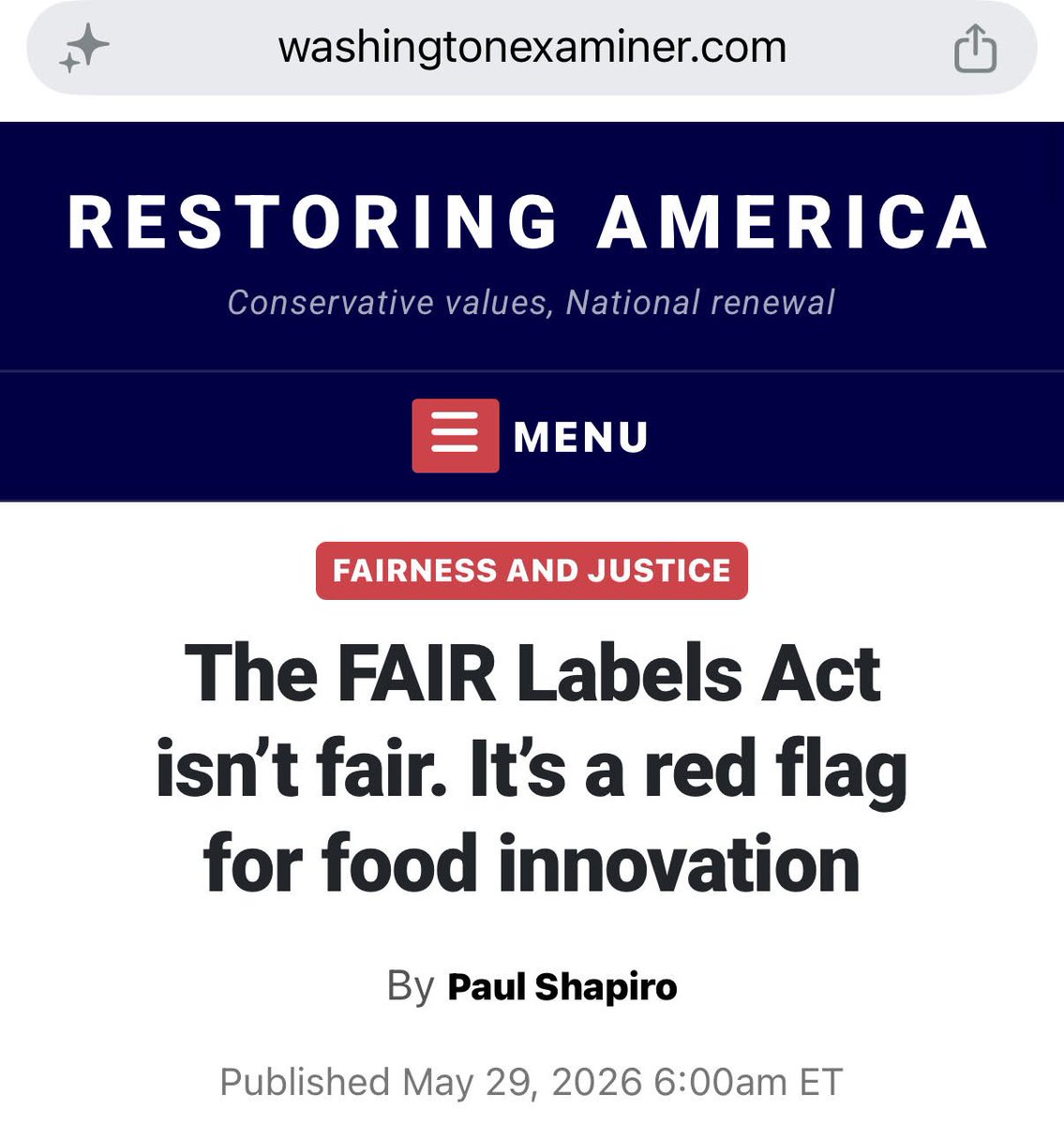 PaulHShapiro's tweet photo. Some in Congress want to suppress plant-based meat innovation. 

Here's my op-ed in today's @dcexaminer outlining why this new legislation is so ill-conceived.

https://t.co/3ToMXZpNpR https://t.co/MFnLQ1ao0v