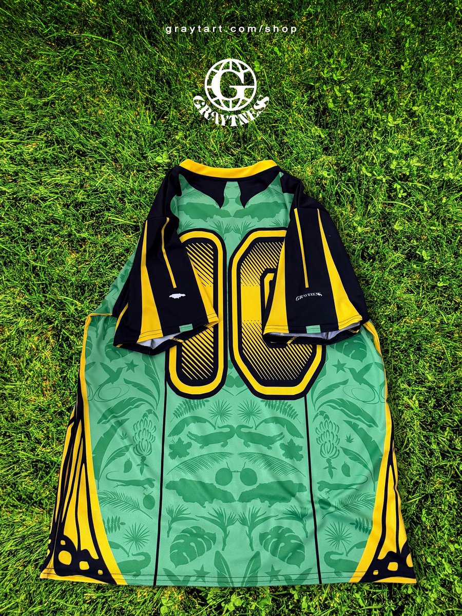 Graytness's tweet photo. Available Now ⚽️🇯🇲

Designed my first football jersey, now live on https://t.co/IbVdwvkcrU

#ShopGraytness 🌐 https://t.co/Tbxf1rPfyB