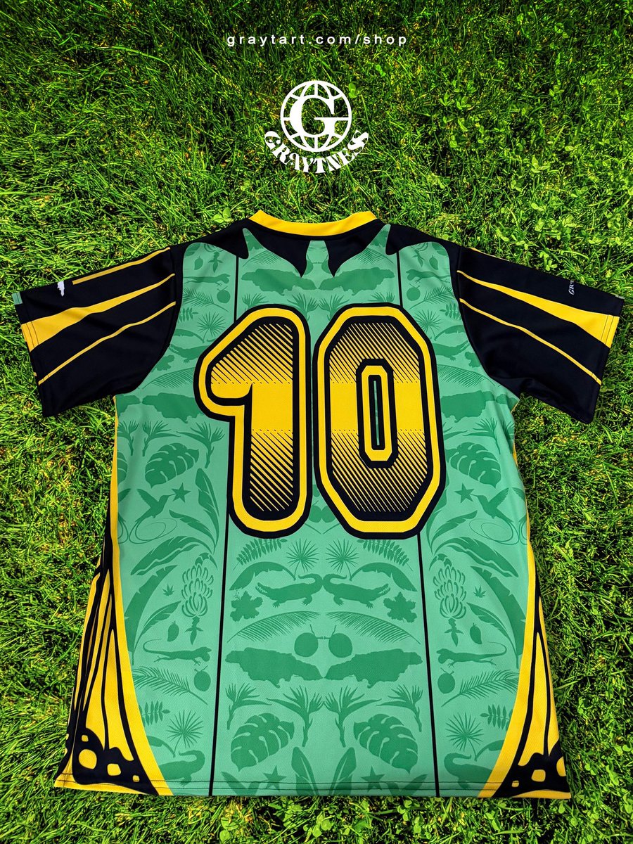 Graytness's tweet photo. Available Now ⚽️🇯🇲

Designed my first football jersey, now live on https://t.co/IbVdwvkcrU

#ShopGraytness 🌐 https://t.co/Tbxf1rPfyB