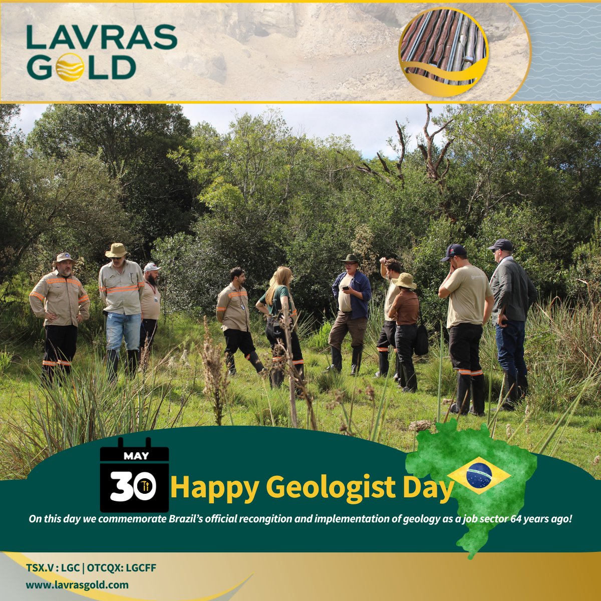 LavrasGold's tweet photo. Happy Geologist Day in Brazil! 🇧🇷
On May 30, we celebrate the geologists whose work drives exploration, resource development and environmental stewardship across #Brazil. Thank you for helping shape a more sustainable future.
#LGC #LGCFF #GoldExploration #Mining #Geologist $LGC.V https://t.co/HaRGb2LlTe