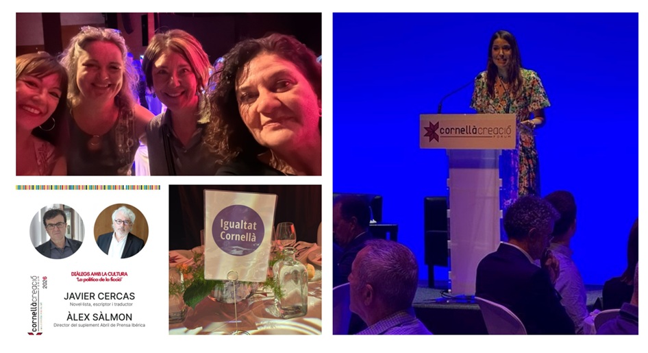 forgender's tweet photo. 🟣📣Avui la presidenta de ForGender Seal
@maciasmarta ha assistit al @CornellaCreacio. La periodista Beatriz Fontseré @radiocornella, ha donat la benvinguda i ha presentat als ponents convidats: 
Javier Cercas. Novel·lista, escriptor i traductor i el periodista @alexsalmonbcn https://t.co/hKjh33maOK
