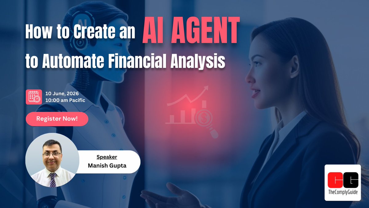 ComplyThe's tweet photo. 🚀 Automate financial analysis with AI!

Join our live webinar:
“How to Create an AI Agent to Automate Financial Analysis”
📅 June 10, 2026 | 10 AM PDT
🔗 Register: https://t.co/OdwfSdcyHi

#AI #FinancialAnalysis #Fintech #Automation #BusinessOwner #Finance #Accounting #AIAgents https://t.co/lCCHzzZG07