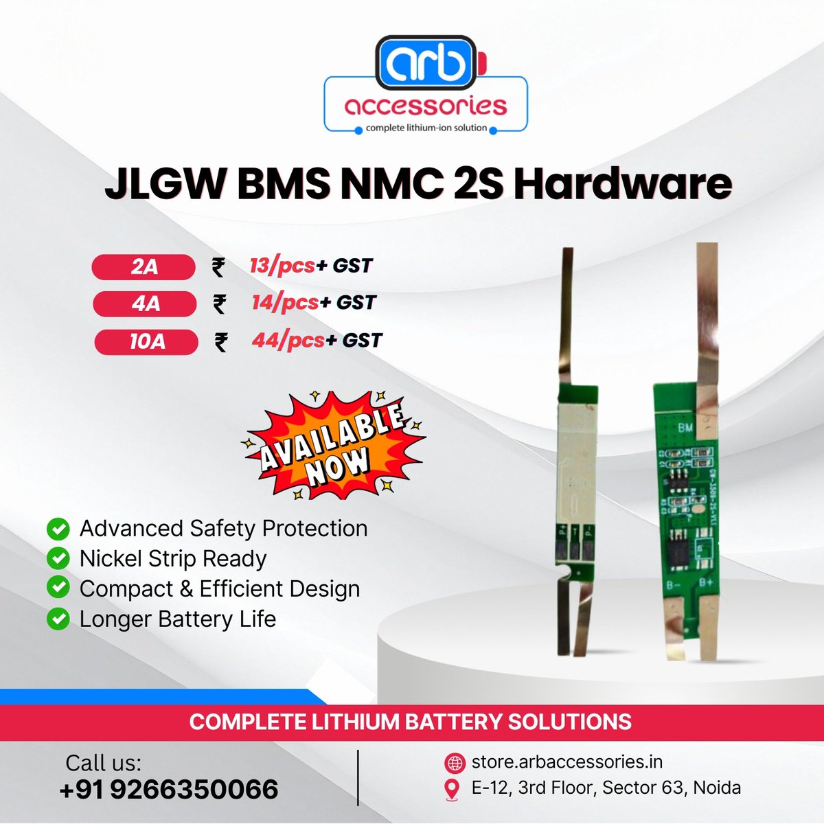 arb_ltd's tweet photo. ⚡ Reliable JLGW NMC BMS Solutions for Lithium Battery Packs 🔋

📍 E-12, 3rd Floor, Sector 63, Noida
📞 +91 9266350066
🌐 https://t.co/4BZbLAJl3D

#JLGWBMS #NMCBMS #LithiumBattery #BatteryPack #BatteryManagementSystem #EVBattery #BatteryProtection #ARBAccessories https://t.co/dfPuOcK9gi