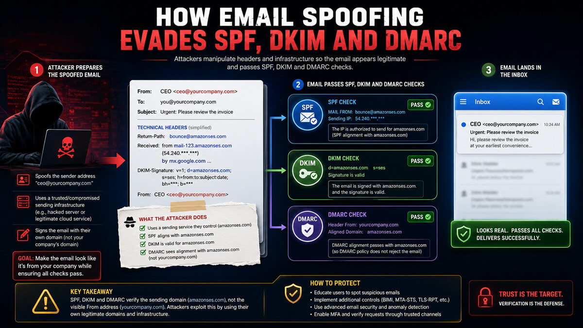 swhaOnline's tweet photo. SPF ☑️ DKIM ☑️ DMARC ☑️ Email secure? Not always. 😬

Want to know how? 

Click the link below to learn about the blind spots on how attackers are exploiting the email security gaps. 👇

https://t.co/3IU77JLkCj

Follow me.

#SWHA #EmailSecurity https://t.co/1DLOkBhCNh