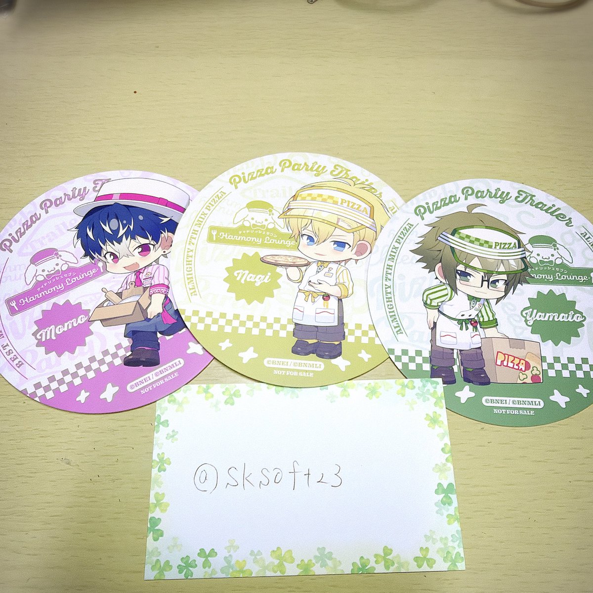 sksoft23's tweet photo. アイナナ  Harmony Lounge Pizza Party Trailer  アニカフェ 2024記念日
コロッタ コースター

コロッタ
譲：一織 大和 三月 環 虎於

求：ナギ トウマ 巳波

コースター
譲：大和 ナギ 百

求：悠  トウマ  巳波  

（敬称略）

郵送希望です（1点〜）
※友人分です
お気軽にお声掛けください https://t.co/10m6zMvNns