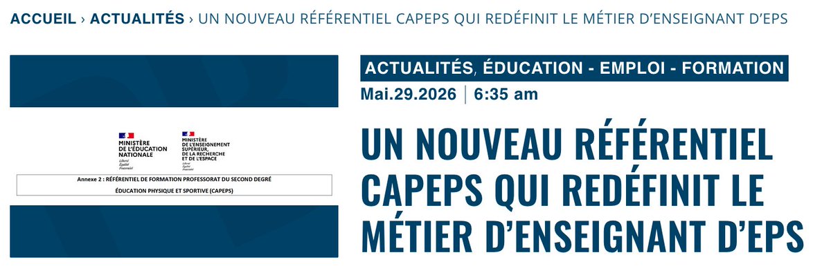 patrickbayeux's tweet photo. Un nouveau référentiel CAPEPS qui redéfinit le métier d’enseignant d’ #EPS
https://t.co/bmDK3PE1zP https://t.co/QRCCT5WxJl