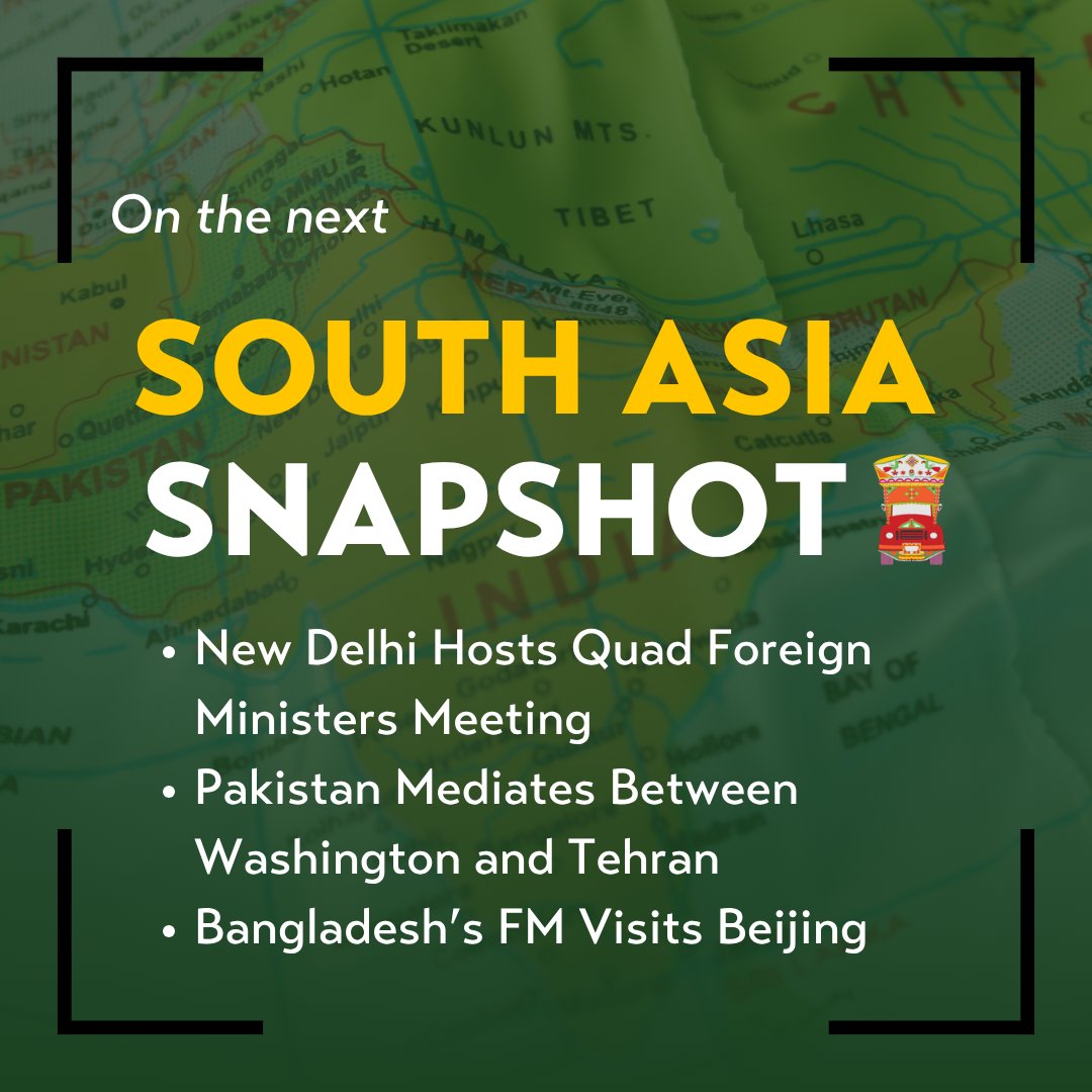 AsiaPolicy's tweet photo. Don't miss Monday's issue of #SouthAsiaSnapshot! Subscribe to @faamer's monthly brief for her take on the Quad FM meeting in New Delhi 🇮🇳, Pakistan's diplomatic gamble 🇵🇰, and Bangladesh's latest strategic signaling 🇧🇩: https://t.co/bEYhhQpuka https://t.co/BzHvlYiuXk