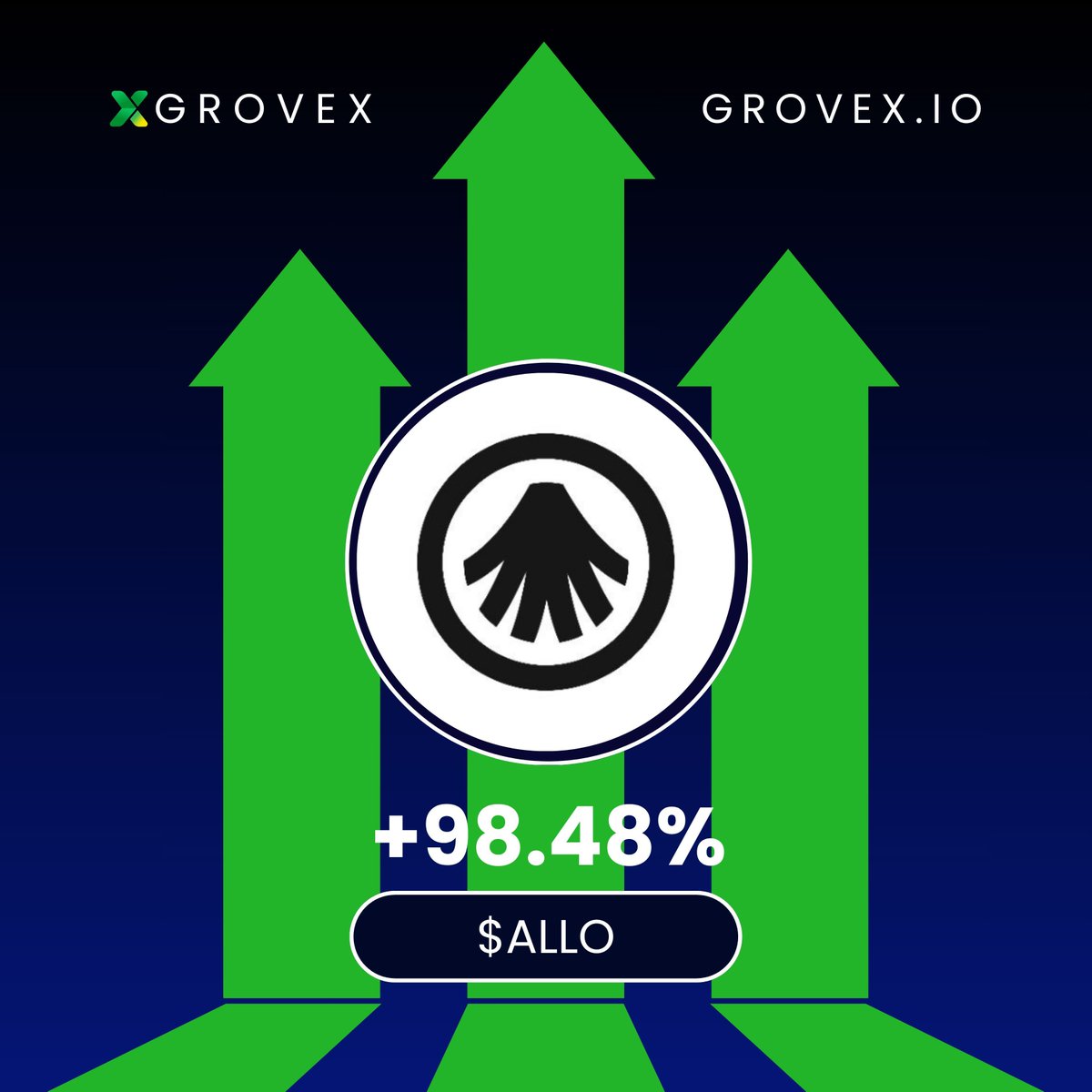 GroveXchange's tweet photo. 🚀 $ALLO JUST EXPLODED +98.48% on Grovex!
The momentum is unstoppable! Green arrows everywhere as $ALLO continues its massive breakout.

Are you riding this wave? 👇

📈 Trade now: https://t.co/D576F63v0f https://t.co/YlE1idKcFO
