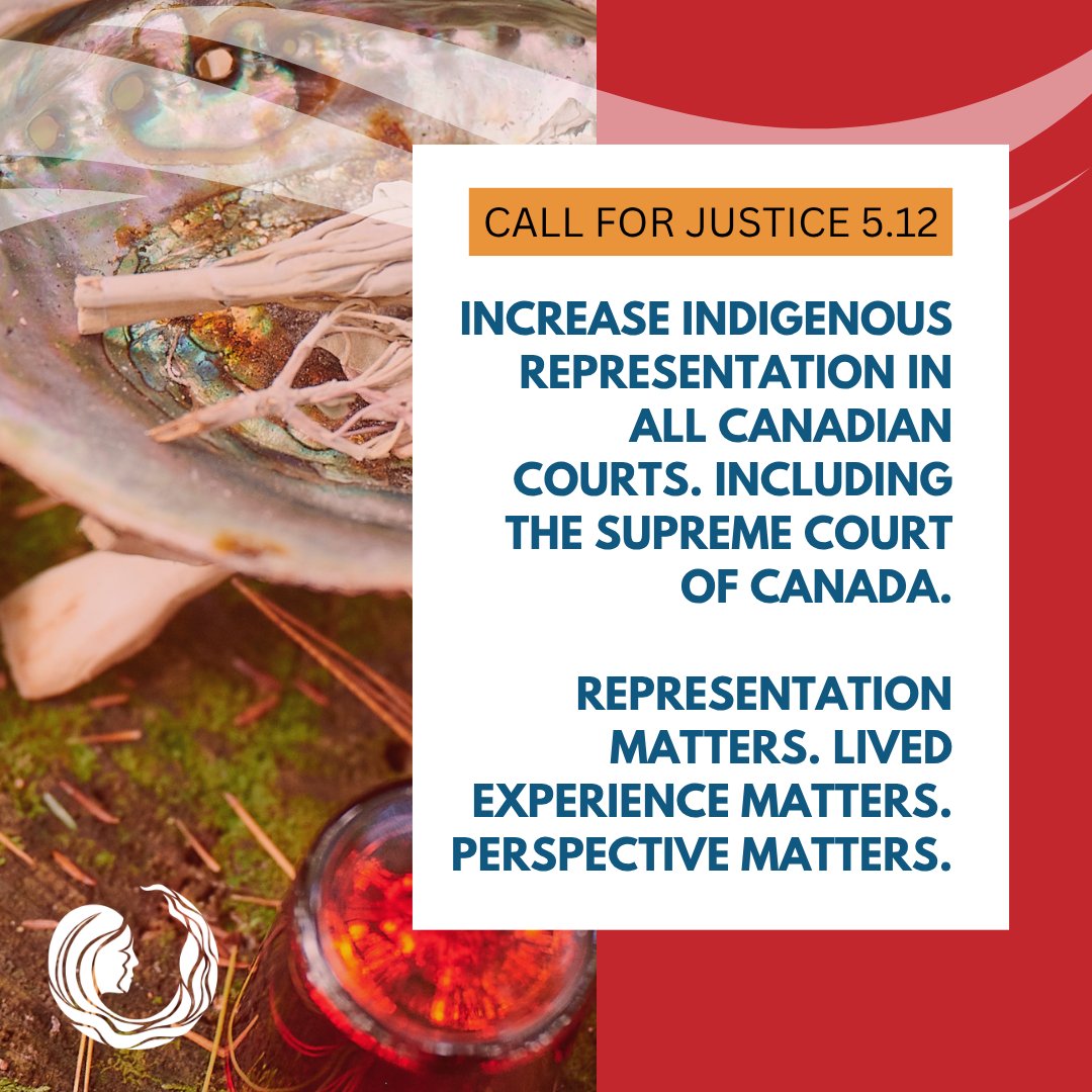 NWAC_CA's tweet photo. Call for Justice 5.12: 
Calls for increased Indigenous representation in courts.
Representation shapes decisions.

#MMIWG2S #CallsForJustice #RepresentationMatters 
#JusticeSystem #231CallsForJustice https://t.co/JWpkJIgQrB