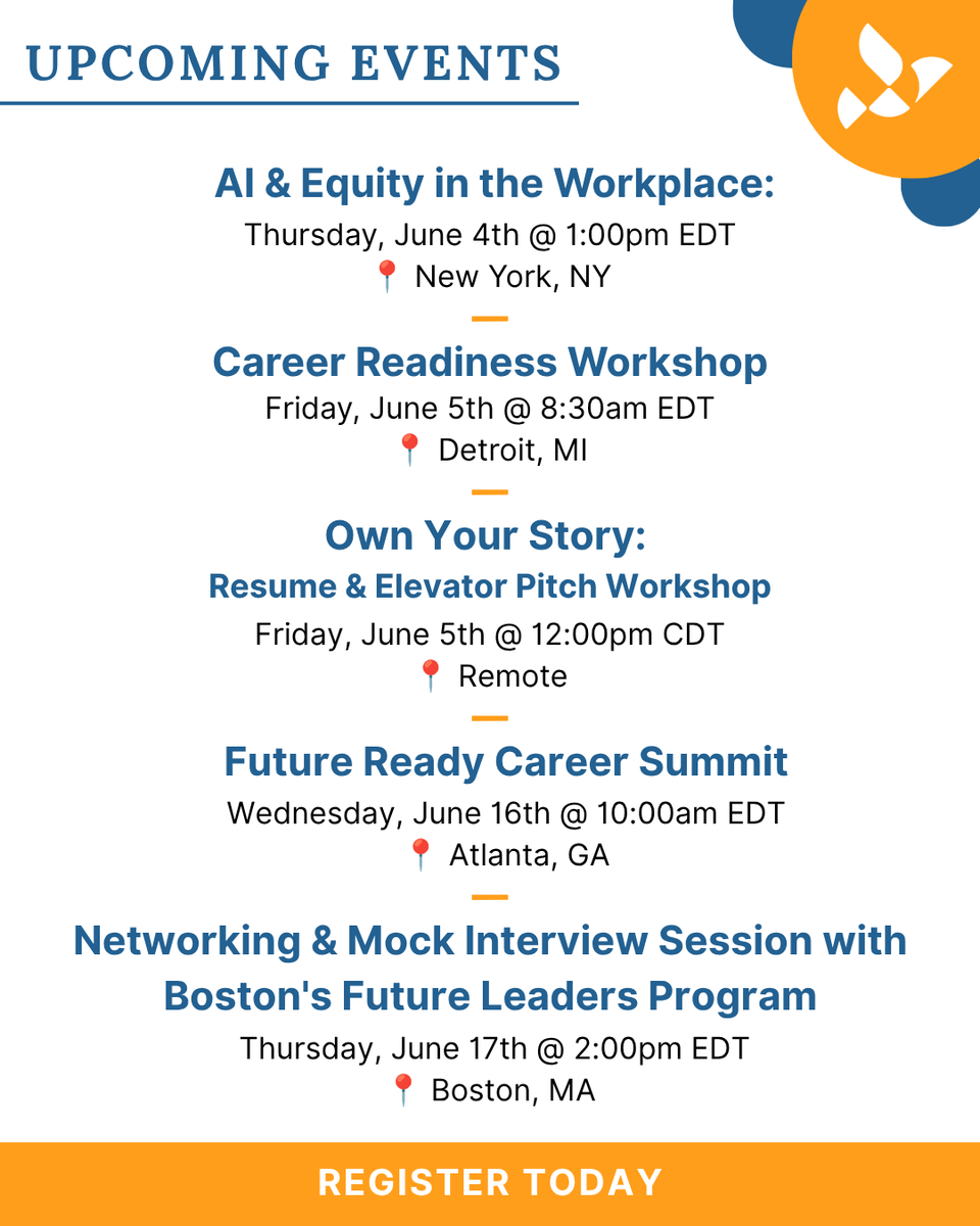 CareerSpringOrg's tweet photo. 🚨Event alert!🚨 Stay up to date with CareerSpring's upcoming summer events! 

Register for events from the CareerSpring Network hosted by our Employer and Education Partners to help you become career-ready!

For more info, visit https://t.co/4XiVW8RYcb https://t.co/P8HlzB4vXC