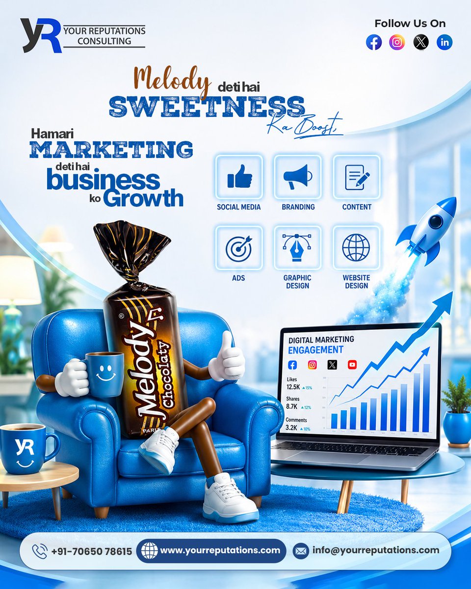YourReputation_'s tweet photo. Melody ka chocolaty feel jaise mood ko refresh karta hai, waise hi powerful marketing har business ko new energy aur growth deti hai. 🚀
From social media to branding, smart marketing attracts the right audience and turns engagement into real business success.

#DigitalMarketing https://t.co/fgprU8kRmr