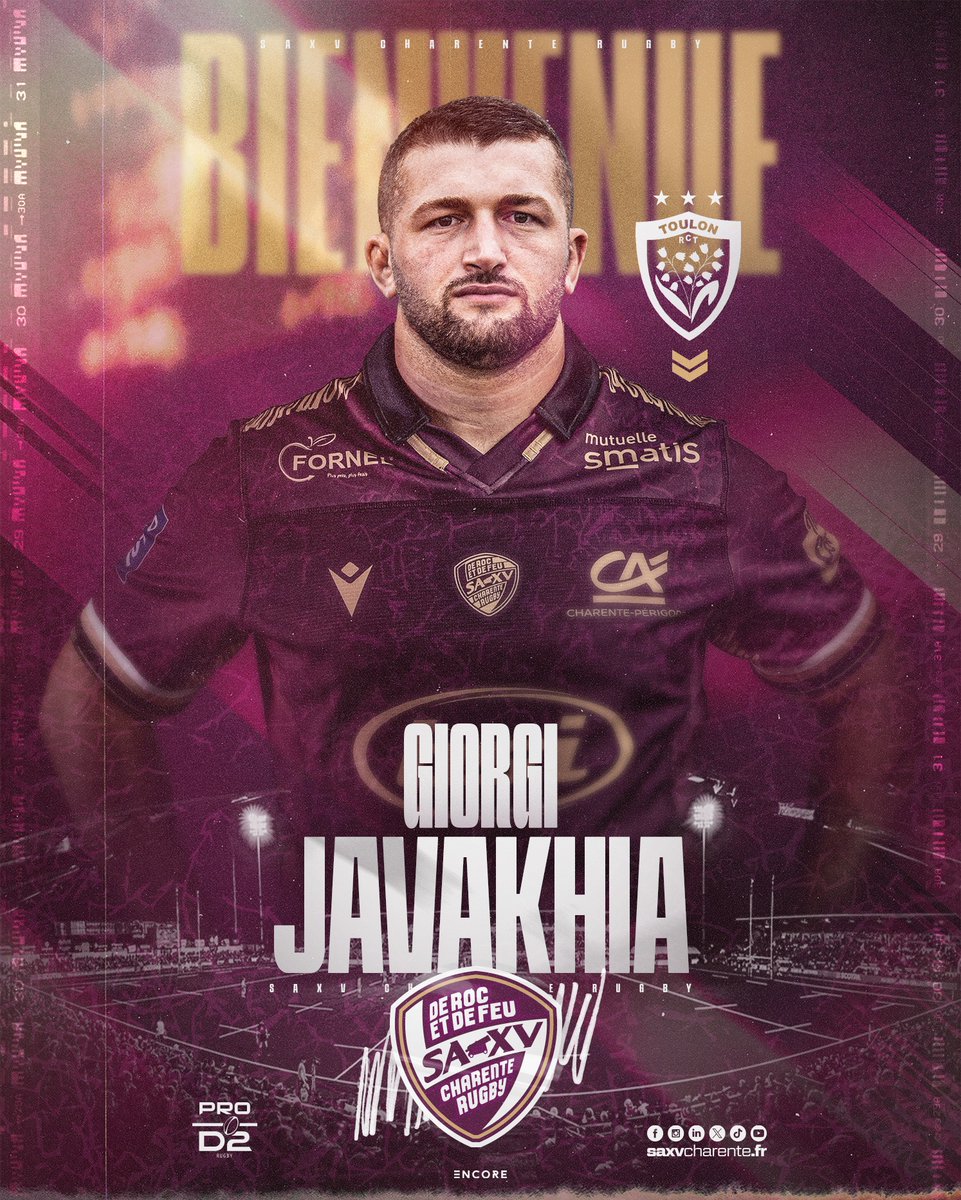 SAXV_Charente's tweet photo. 🆕 𝙥𝙡𝙖𝙮𝙚𝙧 𝙪𝙣𝙡𝙤𝙘𝙠𝙚𝙙 🔓
Le SA XV est heureux d'annoncer la signature du seconde ligne international géorgien, 𝙂𝙞𝙤𝙧𝙜𝙞 𝙅𝙖𝙫𝙖𝙠𝙝𝙞𝙖, en provenance du @RCTofficiel pour les 2️⃣ prochaines saisons 😍
Plus d’infos 👉
https://t.co/y31XTcBkFt https://t.co/mVxtDSaEdY